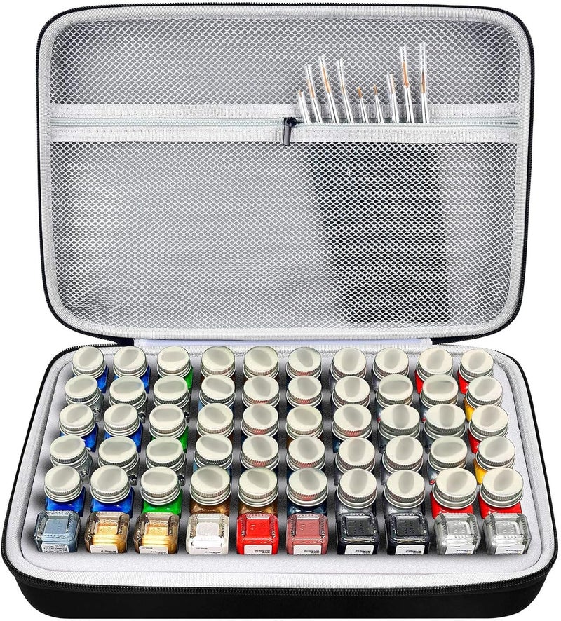ALKOO Model Paint Storage Case for Testors Paint Set, Paints Organizer Carrying Bag Holds 60 Bottles with 9 Fine Detail Miniatures Brushes, Enamel Container, Drawing Ink Holder-Box Only (Grey) - Image 1